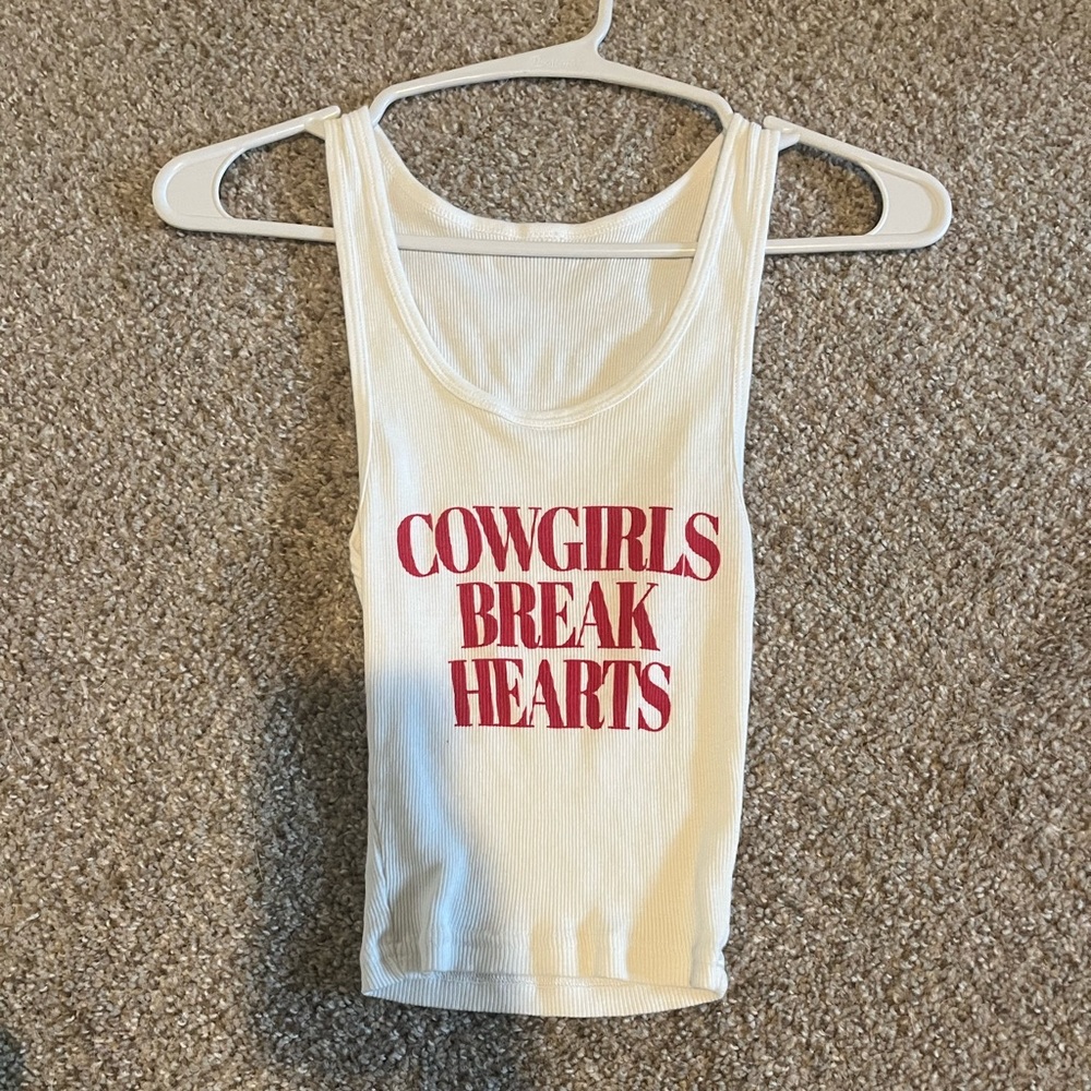 Cowboy Pillows Graphic Ribbed Tank with Red 'Cowgirls Break Hearts' Print